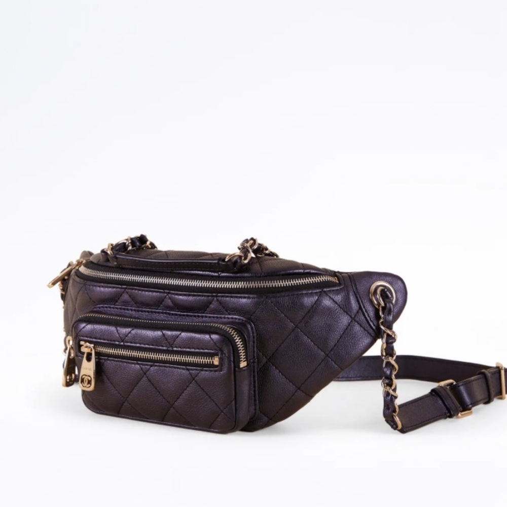 CHANEL Iridescent Calfskin Quilted All About Waist Belt Bag Black